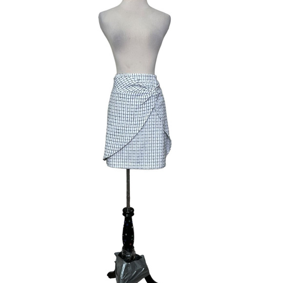 Shein white black plaid front twist overlayed mini skirt size L - Picture 8 of 11